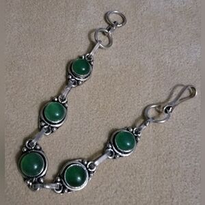 Handmade 925 Sterling Silver 7.5" Green Onyx Gemstone Bracelet